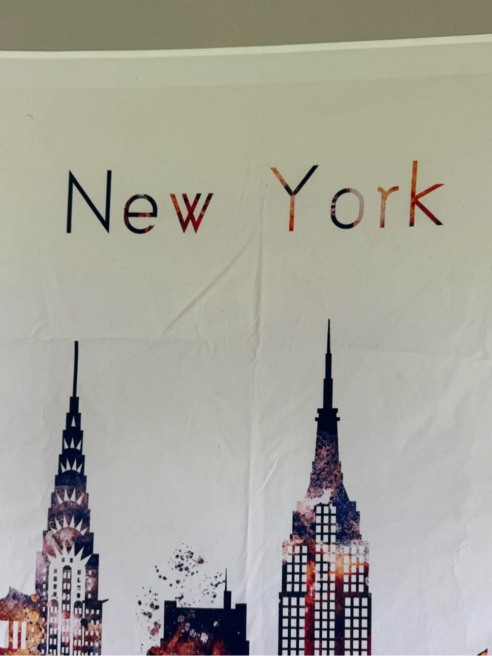 Abstract New York Skyline Wall Tapestry in White and Rust 50” x 58” NYC